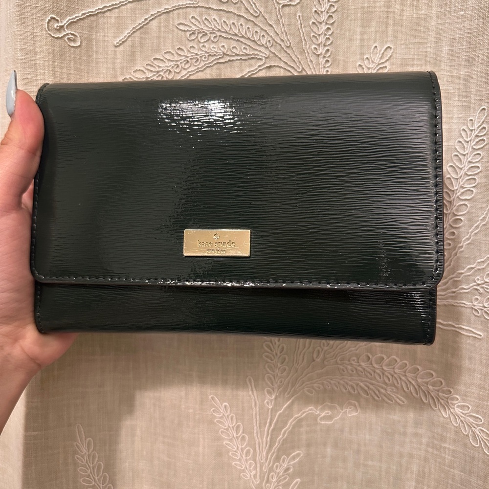 Kate Spade Dark Green Leather Clutch/crossbody bag